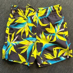 Old Navy Boys' Black Swim Trunks with Yellow & Blue Tropical Print